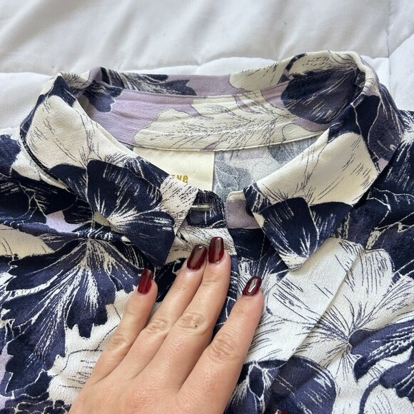 Maeve Anthropologie Hibiscus Bloom Shirtdress Womens Small Buttons Floral Blue - Picture 3 of 8